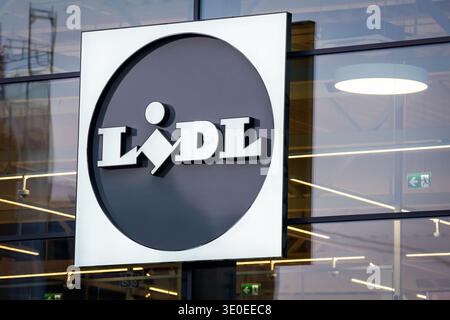 RIGA, LATVIA. 12th March 2026. Lidl logo. New LIDL store opening. Stock Photo