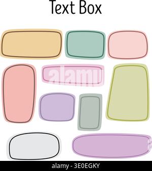 Colorful Rounded Rectangle Text Box Shape Set, Pastel  Label Badge Clipart, Hand Drawn Doodle Color Text Banner,  Abstract Rounded Shape Design Elemen Stock Vector