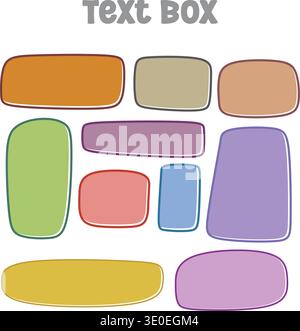 Colorful Rounded Rectangle Text Box Shape Set, Pastel  Label Badge Clipart, Hand Drawn Doodle Color Text Banner,  Abstract Rounded Shape Design Elemen Stock Vector