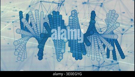 Showing central 3D sphere structure undulating across digital workspace, with wireframe network Stock Photo