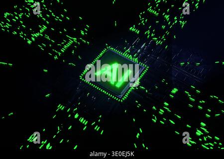 artificial intelligence core with glowing circuits. A sleek, high-tech background illustrating big data processing and next-generation computer hardwa Stock Photo