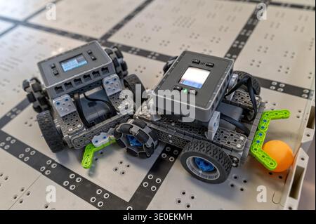 Robots designed for learning and experimentation in a technology lab setting Stock Photo
