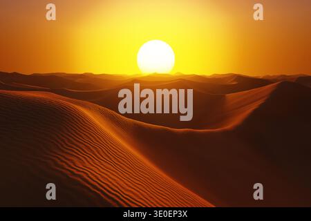 Detailed view of desert dunes at sunset. The low sun angle creates dramatic shadows and emphasizes the wind-swept ridges, creating a beautiful, minima Stock Photo