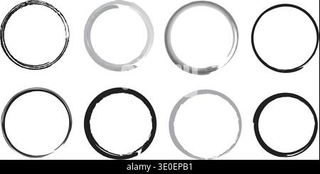 Grunge Circle Shape Round Banner Vector Illustration Brush Ink Frame Collection Stock Vector