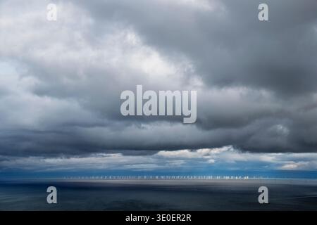The Gwynt y Môr offshore wind farm in the Irish Sea viewed from the Great Orme, Llandudno, North Wales Stock Photo