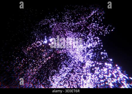 Digital illustration of a purple galaxy nebula with scattered glowing stars. Ethereal space background featuring cosmic energy, violet sparkles, and f Stock Photo