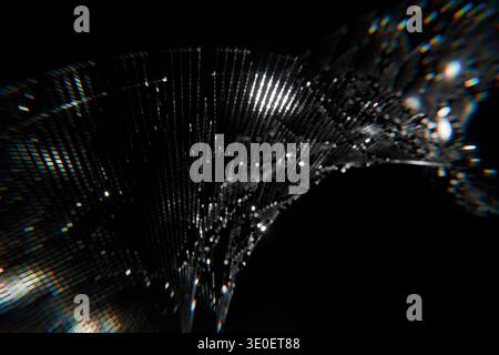 Abstract digital visualization of binary data flow and AI neural networks. High-tech background featuring glowing particles on a dark field. Perfect f Stock Photo