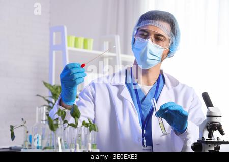 Male agricultural engineer working with test tube in laboratory Stock Photo