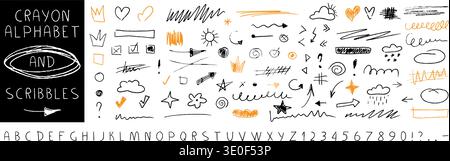 Textured stroke lines, smears and scratch marks in colorful style. Great for highlight effects, splash elements and creative children inspired doodles Stock Vector