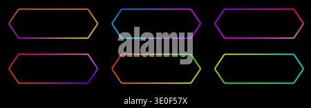 Glowing flattened hexagon tag with luminous border and smooth gradient light. Perfect for neon action call graphics, shop buttons, casino banners and Stock Vector