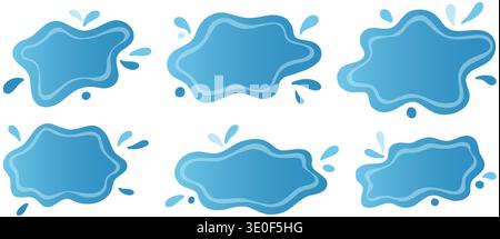 Flat abstract water puddle with dripping accents. Frame puddle water graphic element for text placement, posters and decorative layouts. Stock Vector
