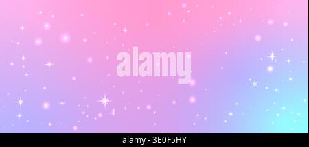 Soft baby pink and lilac gradient with sparkling stars and blurred bokeh light effect, abstract kawaii backdrop with dream pink glitter mood. Stock Vector