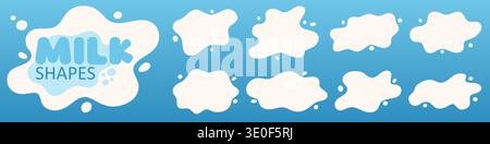 Flat water puddles and splash shapes on white. Frame puddle water design for text frames, decorations and illustrations. Stock Vector