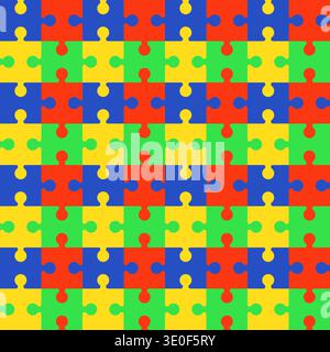 Colorful jigsaw puzzle pieces on seamless pattern. Vector illustration. Dedicated to World Autism Awareness Day. Concept for an engaging educational c Stock Vector