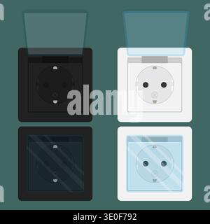 Wall outlets with protective covers vector set Stock Vector