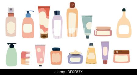 Set of various skincare and beauty products Stock Vector