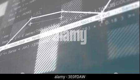 Displaying white polyline with node markers on dashboard, showing code snippets and hatched bars Stock Photo