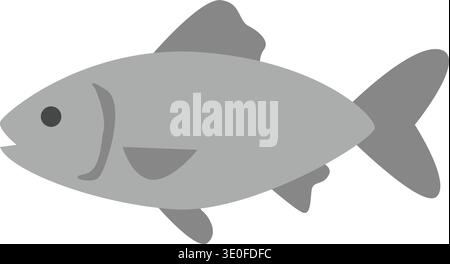 Flat grey fish icon representing marine seafood. Minimal vector design perfect for menus, seafood branding, fish markets, and culinary graphics. Stock Vector