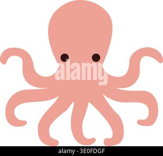 Simple flat octopus icon in soft coral color. Friendly marine animal illustration ideal for seafood menus, ocean themes, and restaurant design. Stock Vector