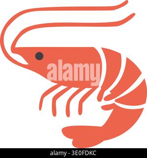 Simple shrimp icon in clean line style. Minimal seafood illustration perfect for restaurant menus, fish market graphics, packaging, and culinary Stock Vector