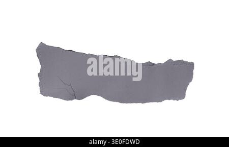 gray torn paper strip isolated on white background. Matte textured surface with irregular ripped edges and subtle cracks Stock Photo