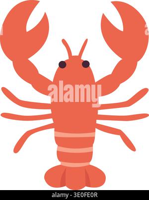 Simple flat lobster icon in red color representing seafood. Clean marine vector ideal for restaurant menus, seafood branding, and packaging design. Stock Vector