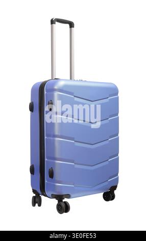 large wheeled carryon suitcase with telescopic handle. polycarbonate bag design. Closed hardshell luggage isolated on white background Stock Photo