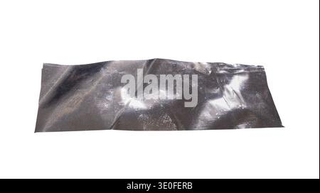 silver adhesive tape strip isolated on white background. Reflective metallic surface with soft wrinkles and light distortions Stock Photo
