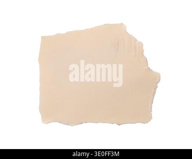 torn paper sheet with faint pencil marks isolated on white background. Soft matte surface, irregular edges Stock Photo