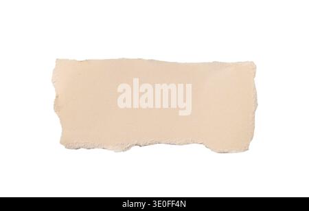 Wide beige torn paper strip isolated on white background. Soft matte fragment with uneven teared ripped edge Stock Photo