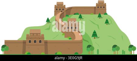 Great Wall of China isolated on white background vector illustration. Monuments and landmarks Series Stock Vector