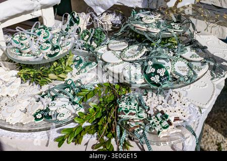 Festive easter handmade decorations surrounded by sunny light Stock Photo
