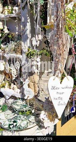 Festive easter handmade decorations surrounded by sunny light Stock Photo
