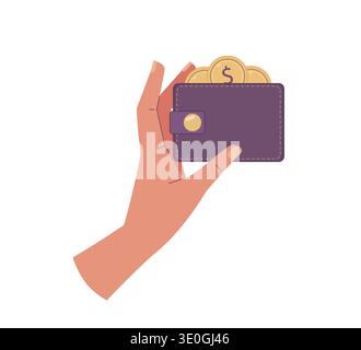 Hand holding wallet with money coins. Finance, wealth, invest, savings concept Stock Vector