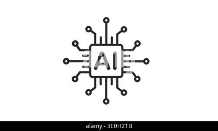 Simple black line artificial intelligence circuit icon Stock Vector