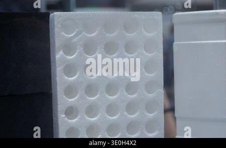 Packaging material made of expanded polystyrene or expanded polyethylene EPE. Model of dense and lightweight EPP, expanded polypropylene material, universal foam. New modern industrial technologies. Stock Photo