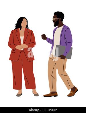 Two professionals converse in a modern setting Stock Vector