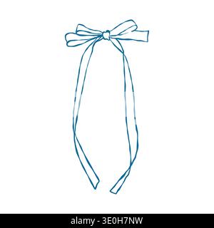 Bow in vintage style. Doodle outline ribbon bow. Design elegant blue element. Vector illustration Stock Vector