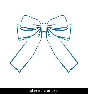 Bow in vintage style. Doodle outline ribbon bow. Design elegant blue element. Vector illustration Stock Vector