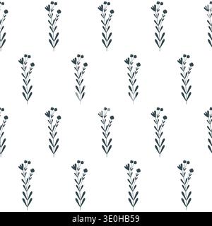 seamless botanical simple pattern with flowers in monochrome palette. Stock Vector