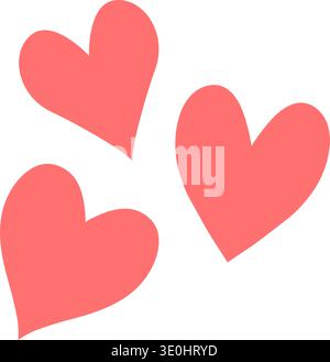 Hand drawn cute red hearts icon on a white background. Vector illustration Stock Vector