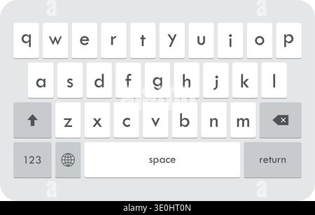 Virtual mobile phone keyboard layout in lowercase alphabet buttons. Vector illustration Stock Vector