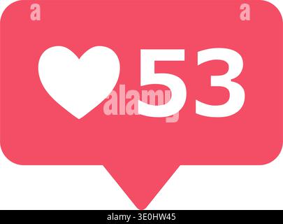 Social media likes counter icon on a white background. Notification pop up heart vector illustration Stock Vector