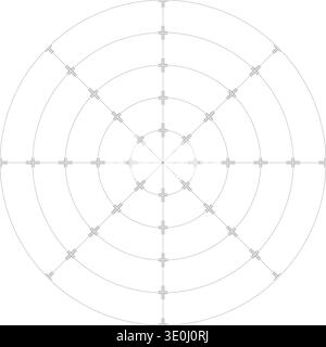 Black dot radial grid texture on white background. FUI science round grid backdrop. Math or technological notebook blank circular sheet. Stock Vector