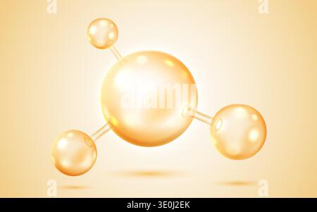 Golden molecular structure with shiny spheres, ideal for science and beauty concepts. Vector illustration. Stock Vector