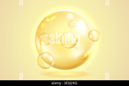 Shining golden molecular structure in a transparent sphere, ideal for science, beauty, and health themes. Vector illustration. Stock Vector