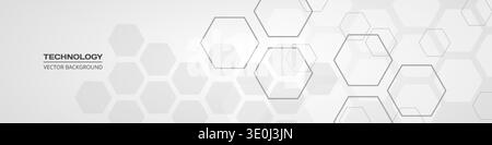 Light gray hexagon technology abstract background soft gradient minimalist honeycomb pattern with subtle hex outlines and faint nodes, cool Stock Vector