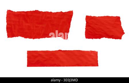 Red torn paper banners and wrinkled scraps set isolated on white background Stock Photo