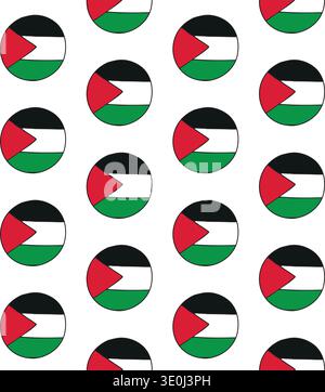 Vector seamless pattern of hand drawn sketch doodle round Palestine flag isolated on white background Stock Vector