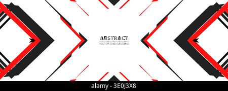 Bold red black geometric abstract background featuring mirrored chevrons and diagonal lines, clean white negative space, sharp edges, thin red accents Stock Vector